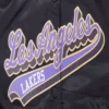 Los Angeles Lakers Script Tail Women’s Full-Snap Satin Varsity Black Jacket 3