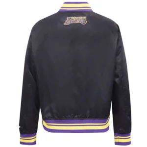 Los Angeles Lakers Script Tail Women’s Full-Snap Satin Varsity Black Jacket 6