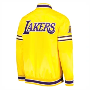 Los Angeles Lakers Slider Full-Snap Yellow Satin Varsity Jacket 1