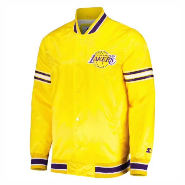 Los Angeles Lakers Slider Full-Snap Yellow Satin Varsity Jacket