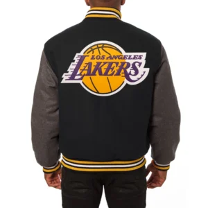 Los Angeles Lakers Two Tone Wool Varsity Jacket Black and Grey 1