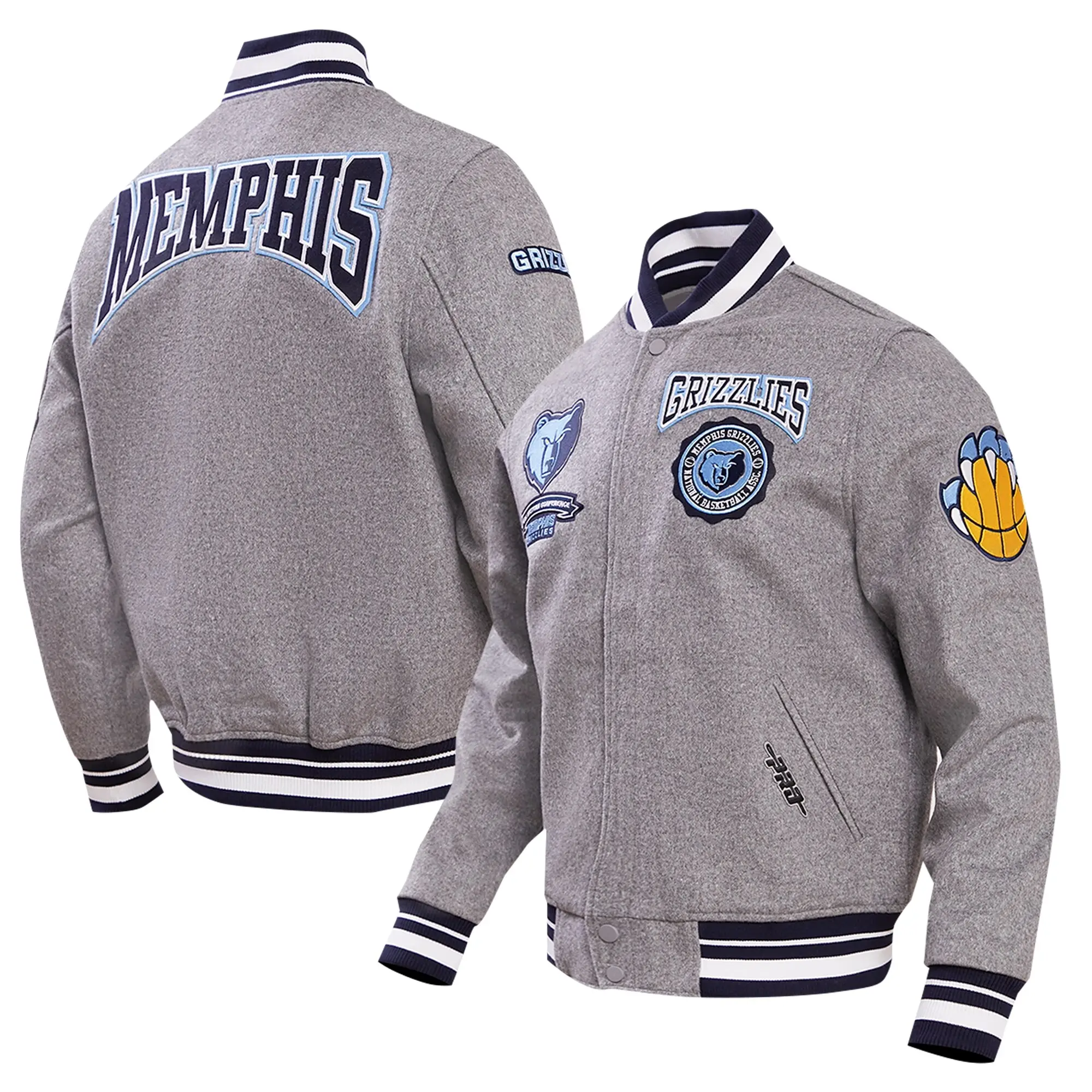 Memphis Grizzlies Crest Emblem Gray Wool Varsity Jacket 3