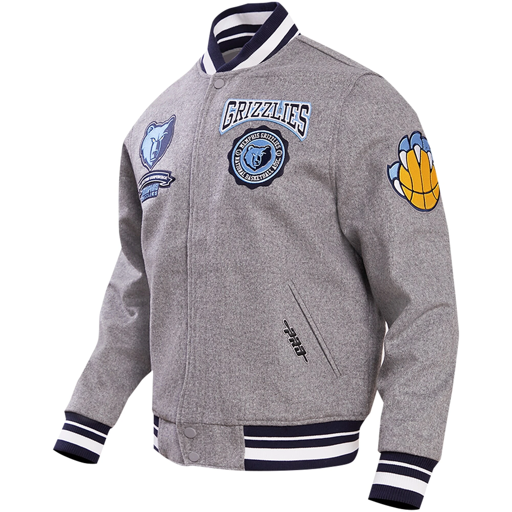 Memphis Grizzlies Crest Emblem Gray Wool Varsity Jacket