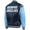 Memphis Grizzlies Enforcer Full-Snap Navy and Blue Satin Varsity Jacket 1