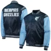Memphis Grizzlies Enforcer Full-Snap Navy and Blue Satin Varsity Jacket 2