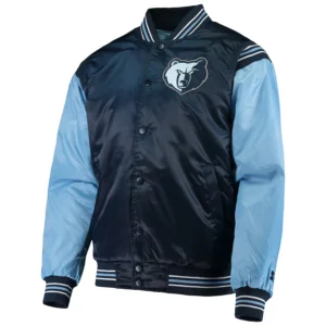 Memphis Grizzlies Enforcer Full-Snap Navy and Blue Satin Varsity Jacket