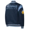 Memphis Grizzlies Force Play Navy Satin Varsity Jacket 1