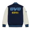 Memphis Grizzlies OVO X Wool & Leather Navy Blue and White Varsity Jacket 1