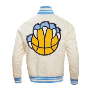 Memphis Grizzlies Retro Classic Full-Snap Satin Varsity Cream Jacket 2