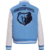 Memphis Grizzlies Retro Classic Wool and Leather Blue and White Varsity Jacket 3