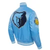 Memphis Grizzlies Script Tail Blue Satin Varsity Jacket 2