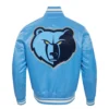 Memphis Grizzlies Script Tail Blue Satin Varsity Jacket 3