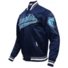 Memphis Grizzlies Script Tail Full-Snap Navy Satin Varsity Jacket 1