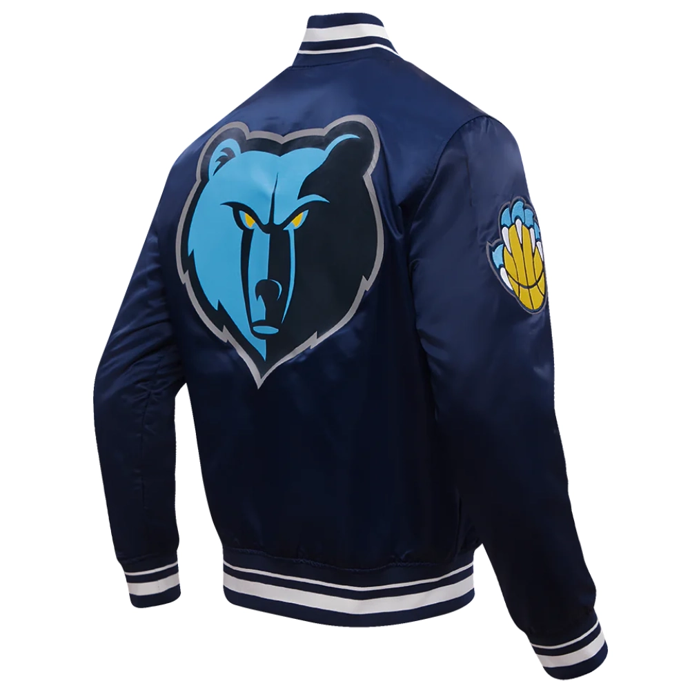 Memphis Grizzlies Script Tail Full-Snap Navy Satin Varsity Jacket 2