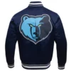 Memphis Grizzlies Script Tail Full-Snap Navy Satin Varsity Jacket 3