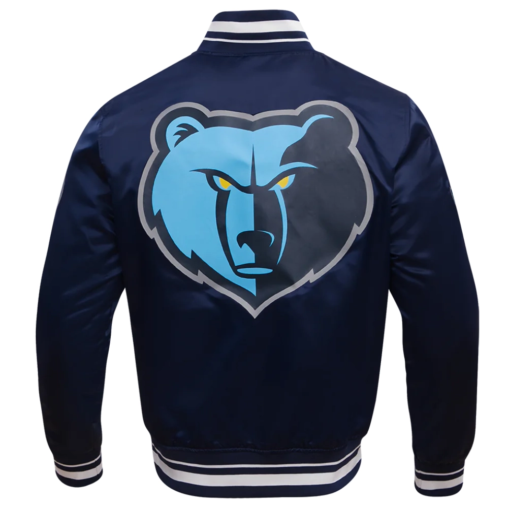Memphis Grizzlies Script Tail Full-Snap Navy Satin Varsity Jacket 3