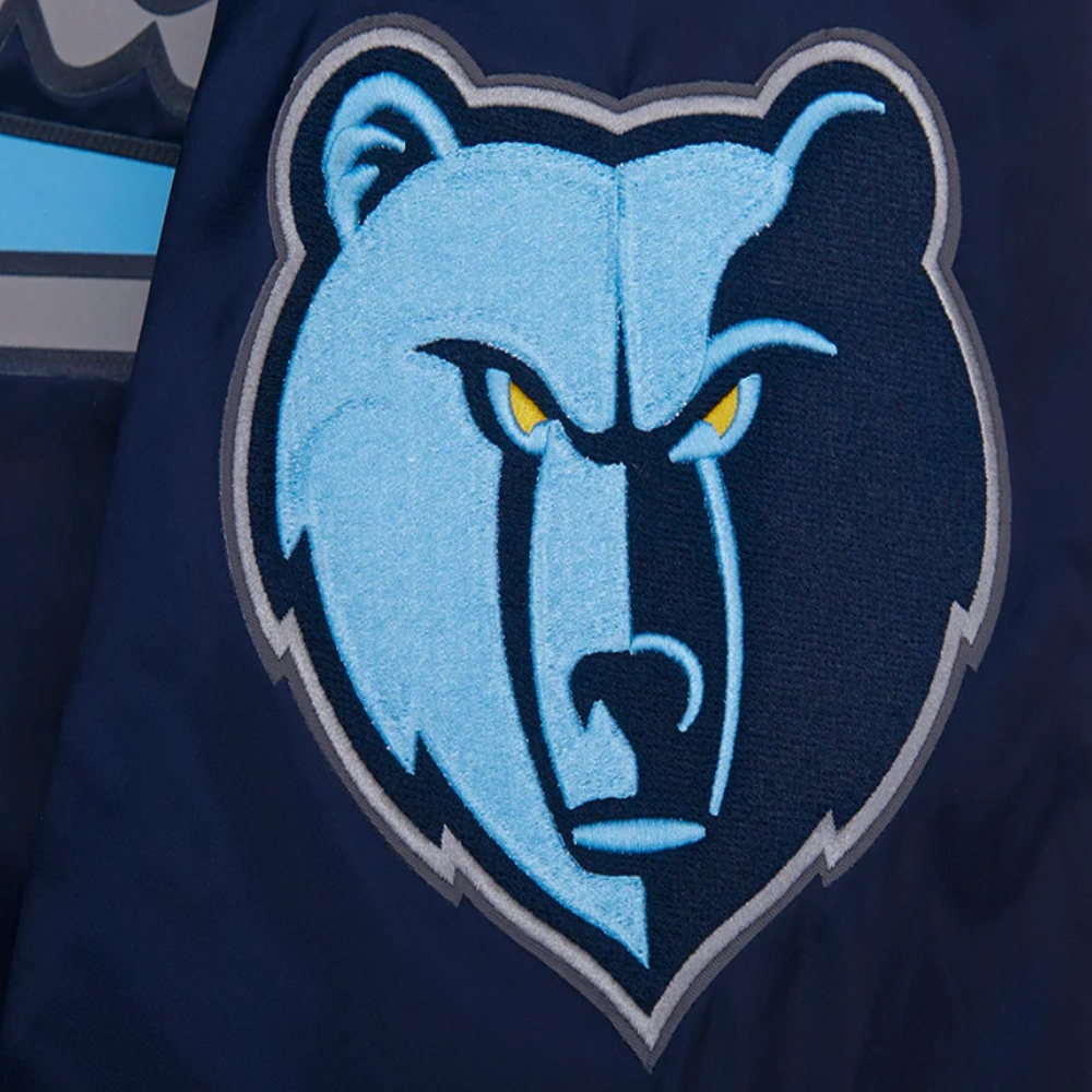 Memphis Grizzlies Script Tail Full-Snap Navy Satin Varsity Jacket 6