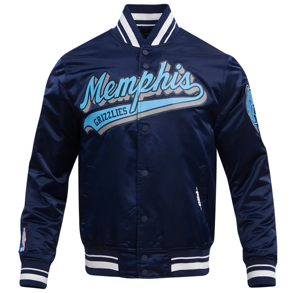 Memphis Grizzlies Script Tail Full-Snap Navy Satin Varsity Jacket