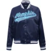 Memphis Grizzlies Script Tail Women’s Full-Snap Navy Satin Varsity Jacket