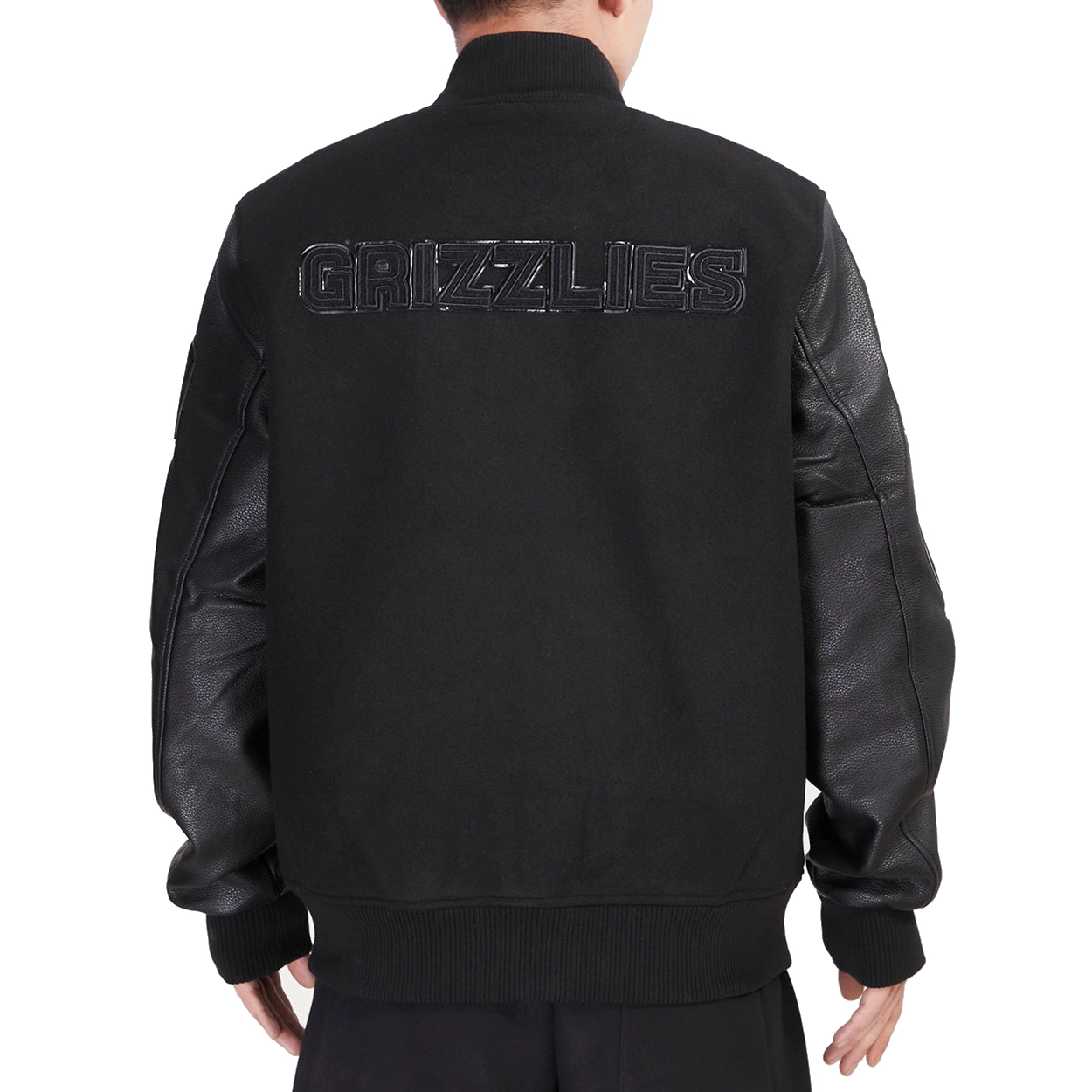 Memphis Grizzlies Triple Black Wool & Leather Varsity Black Jacket 2