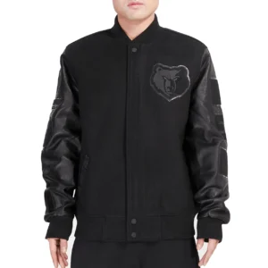 Memphis Grizzlies Triple Black Wool & Leather Varsity Black Jacket