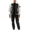 Men's 8 Ball Black and White Lucky Stadium Genuine Leather Jacket