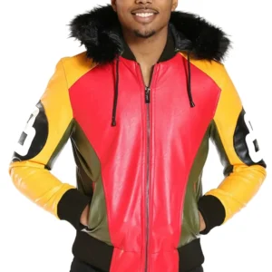 Mens 8 Ball Robert Phillipe Red Fur Hooded Jacket
