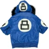 Men's Authentic 8 Ball Blue Faux Fur Hooded Genuine Leather Jacket