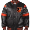 Men's Baltimore Orioles Black Full-Snap Bomber Leather Jacket