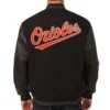 Men's Baltimore Orioles One Color Black Wool Varsity Jacket with Leather Sleeves