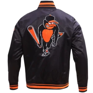 Men’s Baltimore Orioles Retro Classic Black Satin Varsity Jacket 1