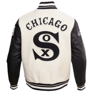 Men’s Chicago White Sox Retro Classic Rib Knitted WhiteBlack Varsity Jacket 1