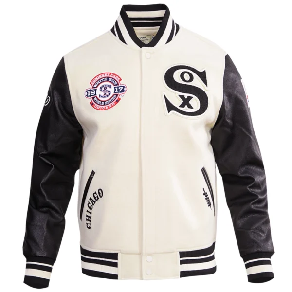 Men’s Chicago White Sox Retro Classic Rib Knitted WhiteBlack Varsity Jacket