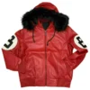 Men's Eight Ball Classic Red and Black Faux Fur Hooded Leather Jacket