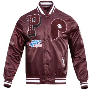 Men's Philadelphia Phillies Mashup Full-Snap Maroon Varsity Satin Jacket