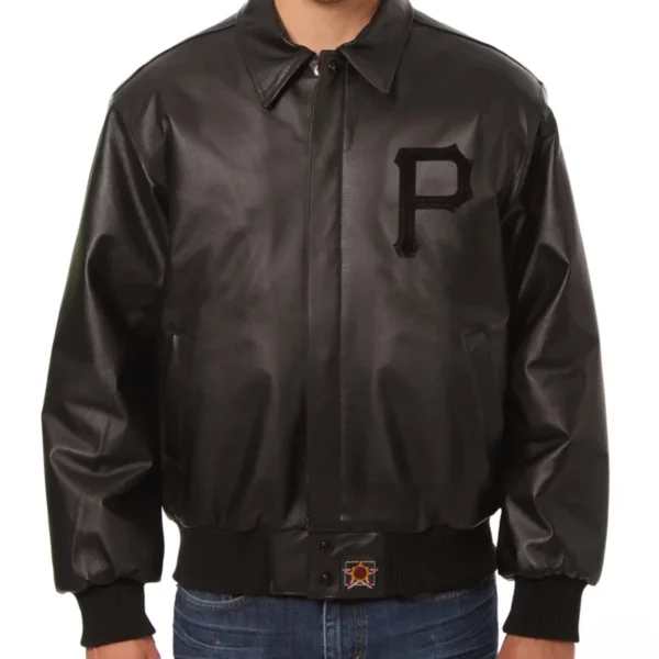 Men's Pittsburgh Pirates Full Black Bomber Varsity Leather Jacket