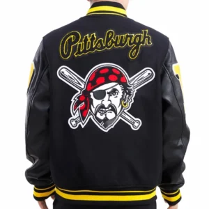 Men's Pittsburgh Pirates Mashup Black Wool Varsity Jacket with Leather Sleeves