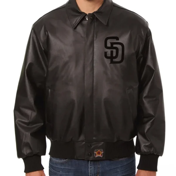 Men's San Diego Padres Full Black Bomber Varsity Leather Jacket