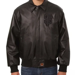 Men's San Francisco Giants Full Black Bomber Varsity Leather Jacket