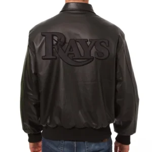 Men's Tampa Bay Rays Full Black Bomber Varsity Genuine Leather Jacket