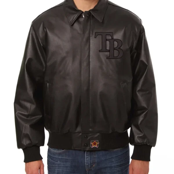 Men's Tampa Bay Rays Full Black Bomber Varsity Leather Jacket