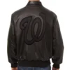 Men's Washington Nationals Big logo Full Black Bomber Varsity Genuine Leather Jacket