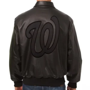 Men's Washington Nationals Big logo Full Black Bomber Varsity Genuine Leather Jacket