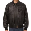 Men's Washington Nationals Big logo Full Black Bomber Varsity Leather Jacket