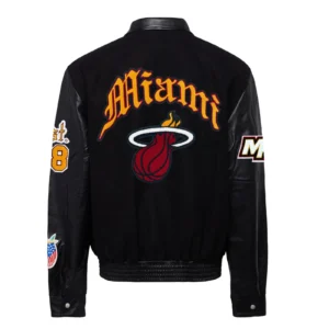 Miami Heat Old English Black Wool and Leather Varsity Jacket 1