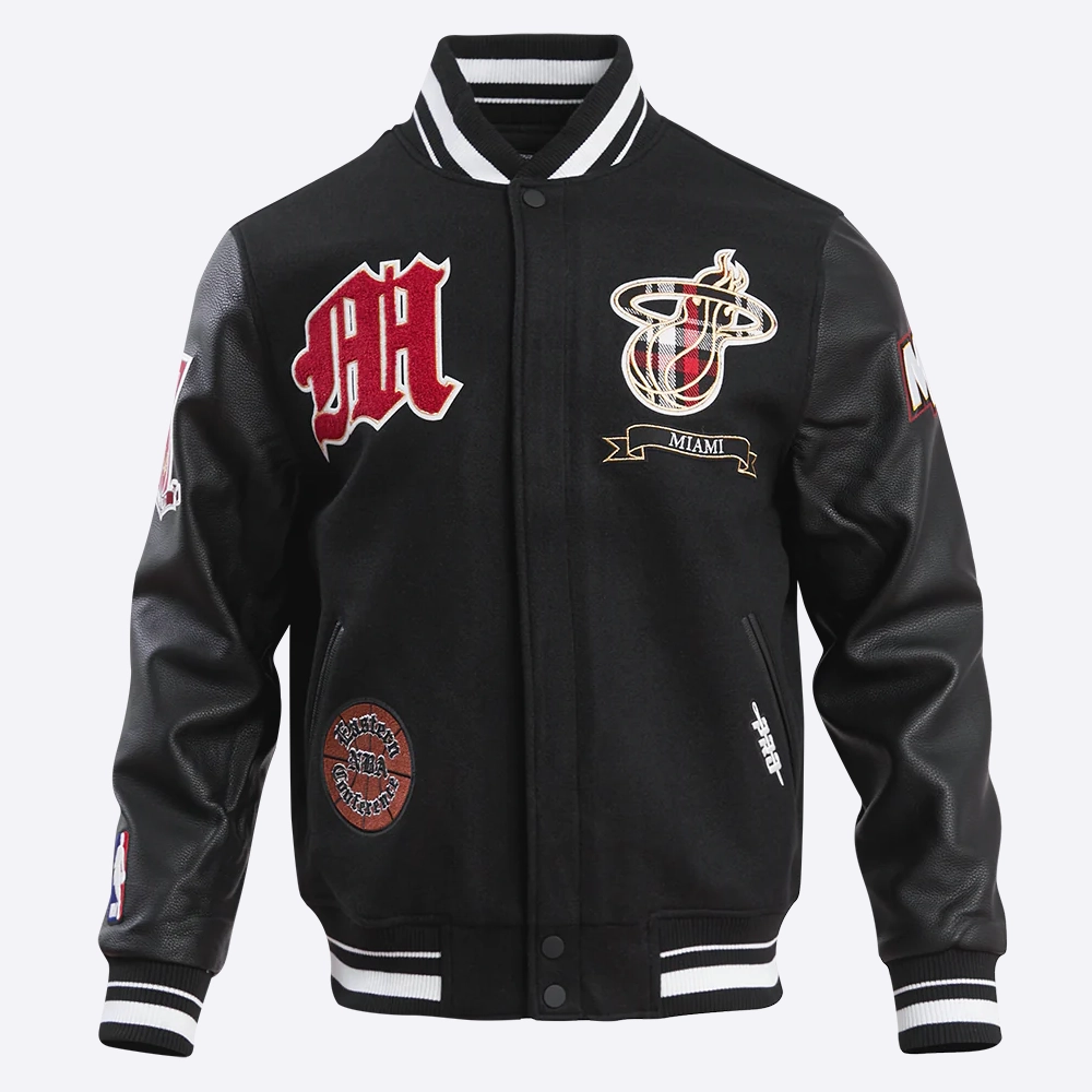 Miami Heat Pro Prep Ribbed Knitted Black Varsity Jacket 1