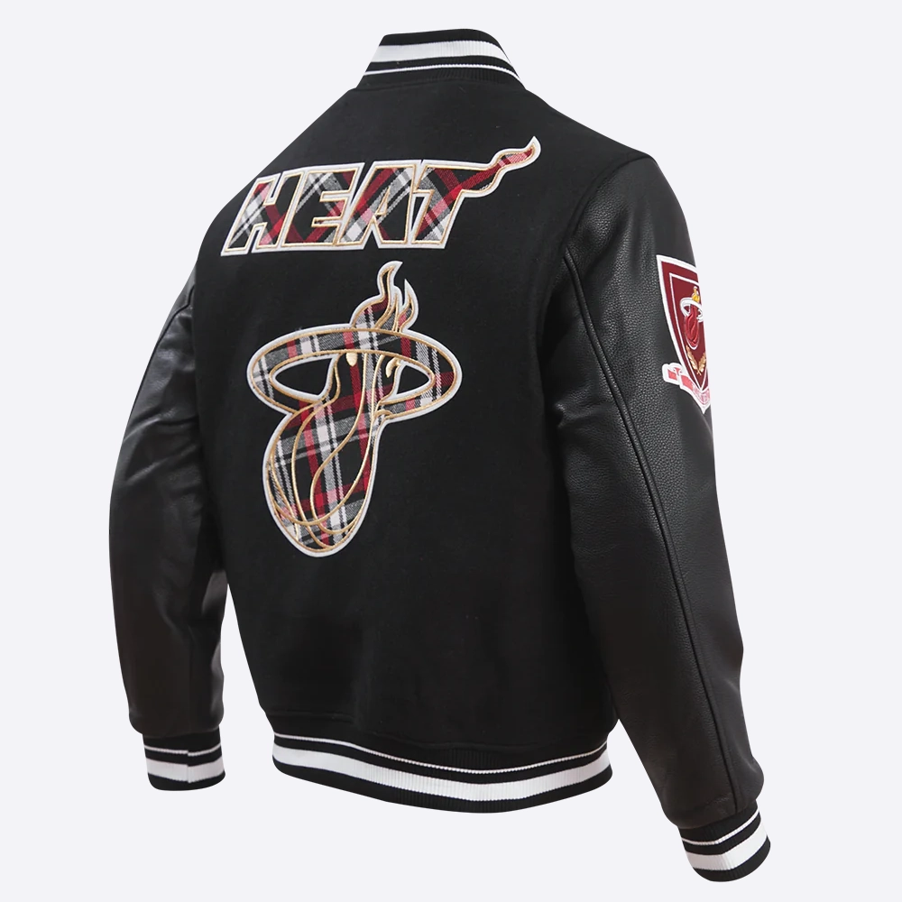 Miami Heat Pro Prep Ribbed Knitted Black Varsity Jacket 2
