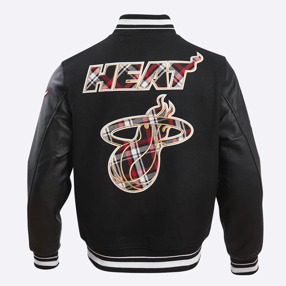 Miami Heat Pro Prep Ribbed Knitted Black Varsity Jacket 3