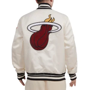 Miami Heat Retro Classic Varsity Cream Jacket 3
