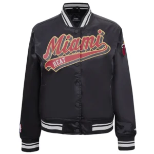 Miami Heat Script Tail Black Varsity Jacket